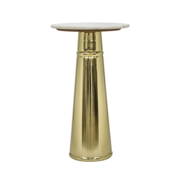 English Elm Gold Pedestal Accent Table with Genuine Marble Top for Modern Living Room Decor B346P515506