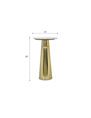 English Elm Gold Pedestal Accent Table with Genuine Marble Top for Modern Living Room Decor B346P515506