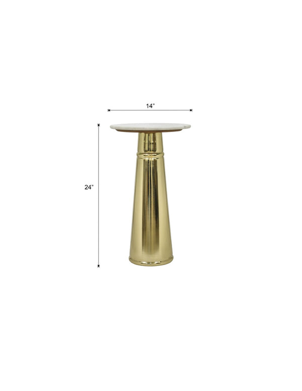 English Elm Gold Pedestal Accent Table with Genuine Marble Top for Modern Living Room Decor B346P515506