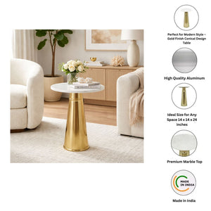 English Elm Gold Pedestal Accent Table with Genuine Marble Top for Modern Living Room Decor B346P515506