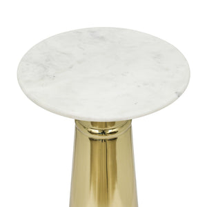 English Elm Gold Pedestal Accent Table with Genuine Marble Top for Modern Living Room Decor B346P515506