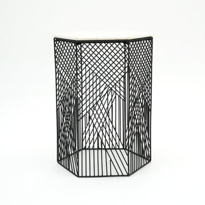 English Elm Nested Hexagonal Marble Top Side Tables Set with Black Wire Base for Modern Interiors B346P515507