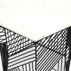 English Elm Nested Hexagonal Marble Top Side Tables Set with Black Wire Base for Modern Interiors B346P515507