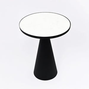 English Elm End Table Round White Marble Top Matte Black Conical Metal Base Modern Accent B346P515508