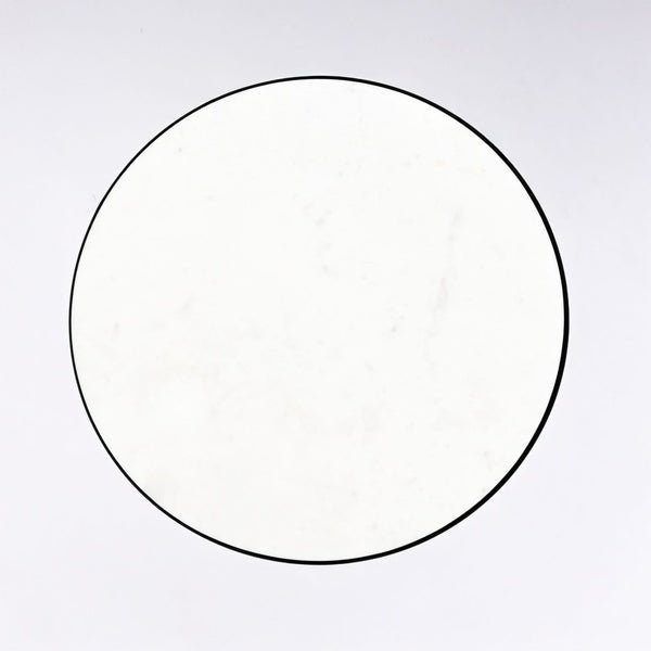 English Elm End Table Round White Marble Top Matte Black Conical Metal Base Modern Accent B346P515508
