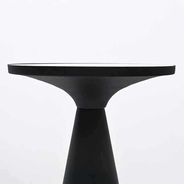 English Elm End Table Round White Marble Top Matte Black Conical Metal Base Modern Accent B346P515508