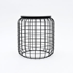 English Elm Marble Look Round Side Table with Geometric Cage Base for Modern Living Spaces B346P515509