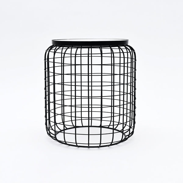 English Elm Marble Look Round Side Table with Geometric Cage Base for Modern Living Spaces B346P515509