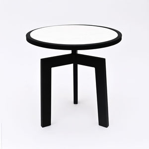 English Elm Marble Round End Table with Matte Black Tripod Base for Modern Living Spaces B346P515510