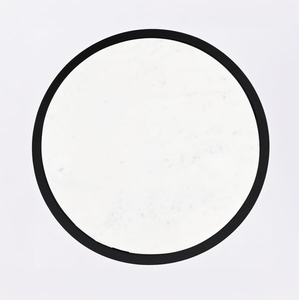 English Elm Marble Round End Table with Matte Black Tripod Base for Modern Living Spaces B346P515510