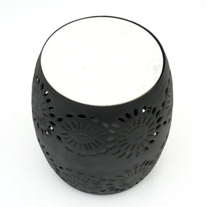 English Elm Decor Marble Top Drum Accent Table with Floral Cut-out Metal Base for Any Room B346P515511