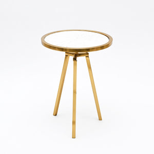 English Elm Round Marble Look Top Side Table with Gold Tripod Base for Living Room or Bedroom B346P515512