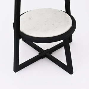 English Elm End Table Two Tier Round Marble Top with Matte Black Metal Frame for Modern Spaces B346P515513