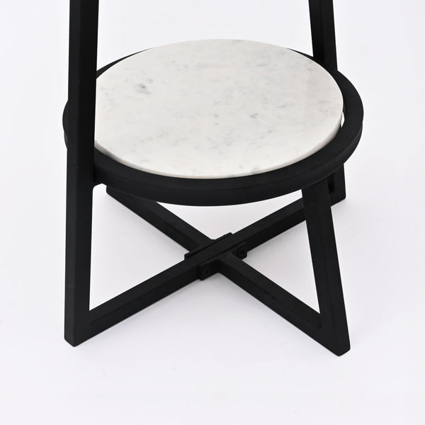 English Elm End Table Two Tier Round Marble Top with Matte Black Metal Frame for Modern Spaces B346P515513