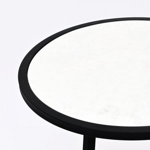 English Elm End Table Two Tier Round Marble Top with Matte Black Metal Frame for Modern Spaces B346P515513