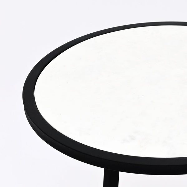 English Elm End Table Two Tier Round Marble Top with Matte Black Metal Frame for Modern Spaces B346P515513