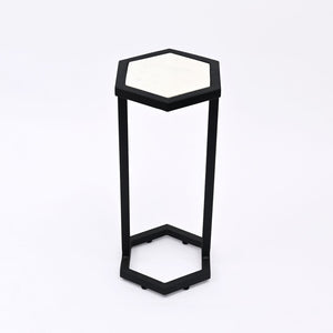 English Elm Nesting Hexagonal Marble Top End Tables Set of 2 with Black Metal Frames Modern Accent B346P515514