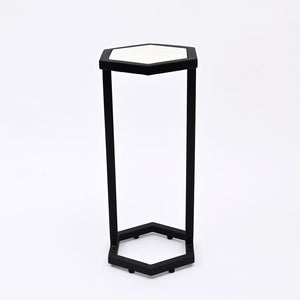 English Elm Nesting Hexagonal Marble Top End Tables Set of 2 with Black Metal Frames Modern Accent B346P515514