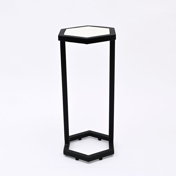 English Elm Nesting Hexagonal Marble Top End Tables Set of 2 with Black Metal Frames Modern Accent B346P515514