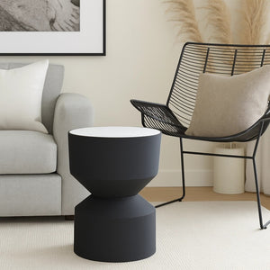 English Elm Round Marble Top Side Table with Matte Black Metal Frame for Modern Living Spaces B346P515515