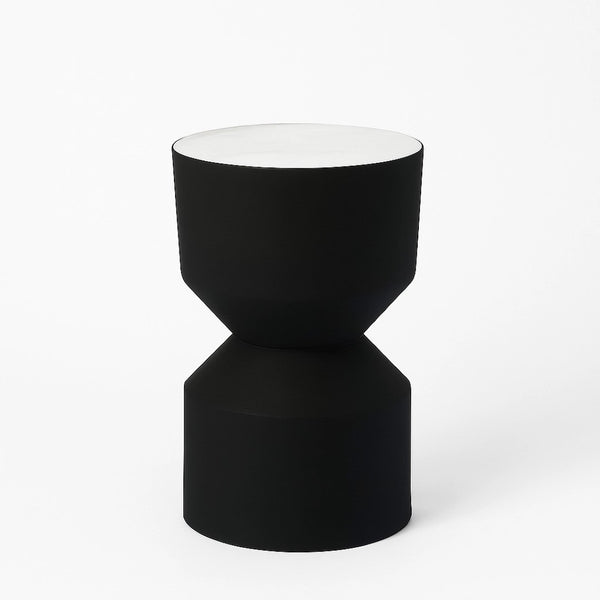 English Elm Round Marble Top Side Table with Matte Black Metal Frame for Modern Living Spaces B346P515515