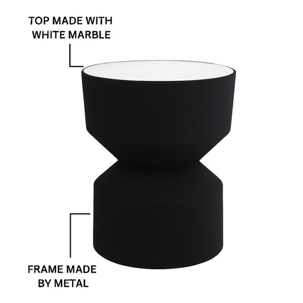 English Elm Round Marble Top Side Table with Matte Black Metal Frame for Modern Living Spaces B346P515515