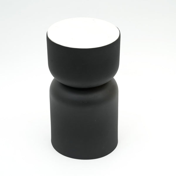 English Elm Modern Marble Top Drum End Table with Matte Black Cylindrical Base for Any Room B346P515516
