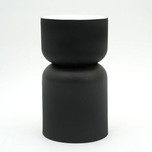 English Elm Modern Marble Top Drum End Table with Matte Black Cylindrical Base for Any Room B346P515516