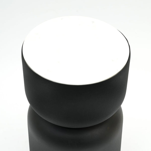 English Elm Modern Marble Top Drum End Table with Matte Black Cylindrical Base for Any Room B346P515516
