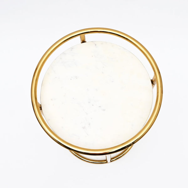 English Elm White Marble Two Tier Round Accent Table with Gold Plated Frame for Glam Interiors B346P515517