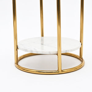 English Elm White Marble Two Tier Round Accent Table with Gold Plated Frame for Glam Interiors B346P515517