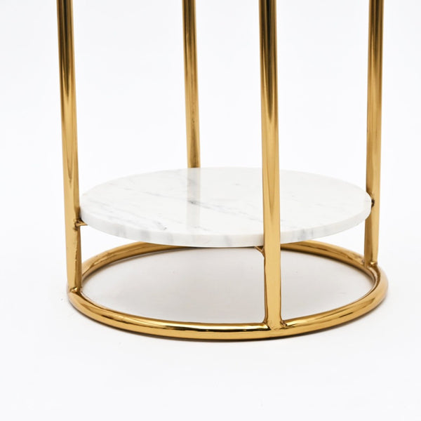English Elm White Marble Two Tier Round Accent Table with Gold Plated Frame for Glam Interiors B346P515517