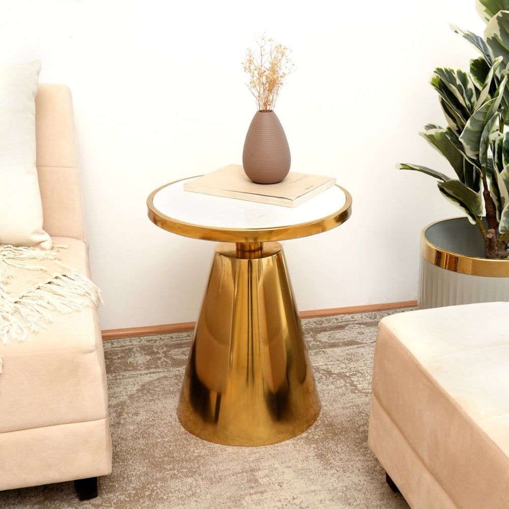 English Elm Modern Round Marble Top Accent Table with Gold Pedestal Base for Living Room B346P515518