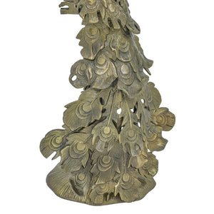 English Elm Peacock Sculptural Cast Aluminum Side Table with White Marble Top for Glam Living Spaces Antique Brass B346P515520