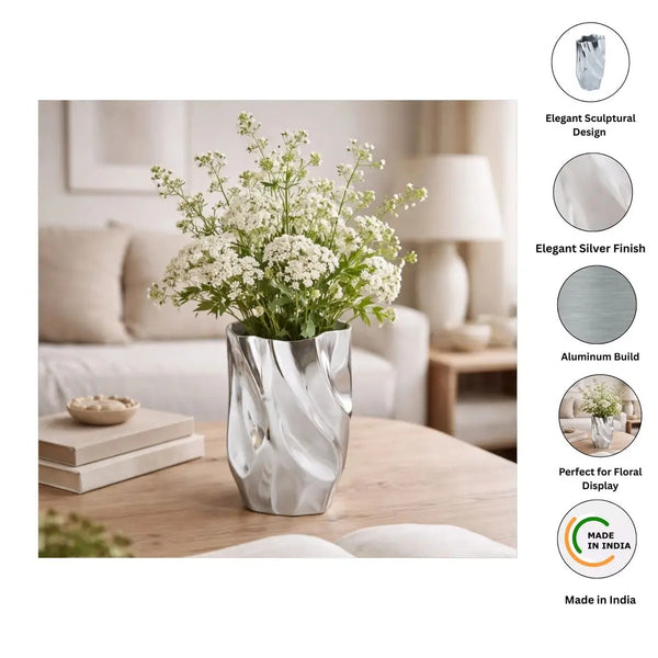 English Elm Abstract Aluminum Vase with Polished Nickel Finish Sculptural Accent for Modern Decor B346P521497
