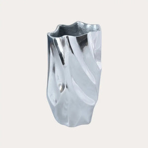English Elm Abstract Aluminum Vase with Polished Nickel Finish Sculptural Accent for Modern Decor B346P521497