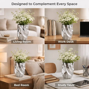 English Elm Abstract Aluminum Vase with Polished Nickel Finish Sculptural Accent for Modern Decor B346P521497