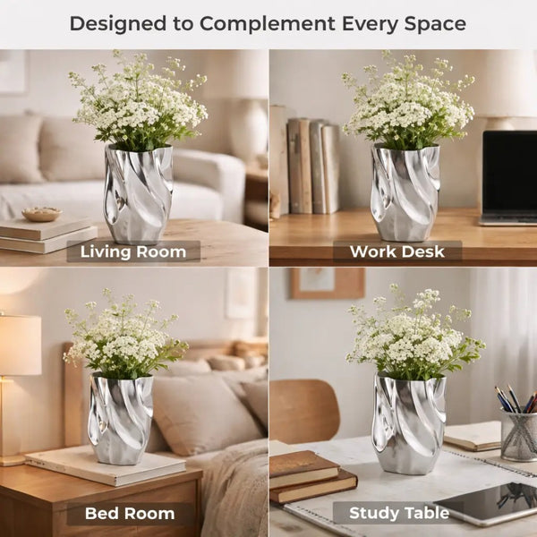 English Elm Abstract Aluminum Vase with Polished Nickel Finish Sculptural Accent for Modern Decor B346P521497