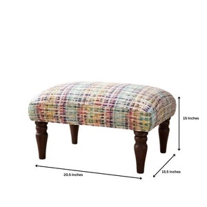 English Elm Handwoven Cotton Jute Footstool with Mango Wood Legs Boho Artisan Accent Piece B346P521518