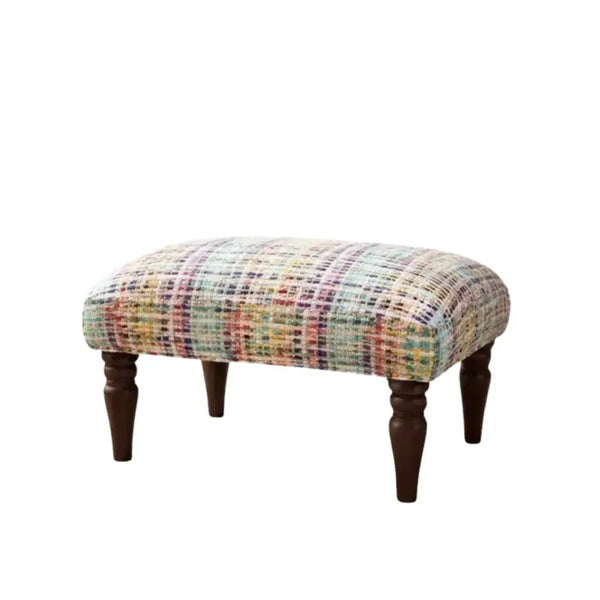 English Elm Handwoven Cotton Jute Footstool with Mango Wood Legs Boho Artisan Accent Piece B346P521518
