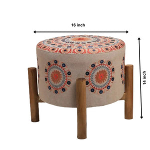 English Elm Mandala Embroidered Cotton Chambray Accent Stool with Mango Wood Legs Boho Decor B346P521522