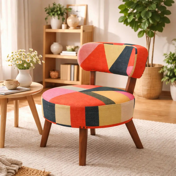 English Elm Rainbow Loom Round Accent Chair Cotton Chenille Bohemian Striped Mango Wood Legs B346P521534