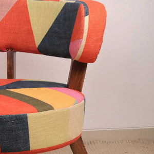 English Elm Rainbow Loom Round Accent Chair Cotton Chenille Bohemian Striped Mango Wood Legs B346P521534