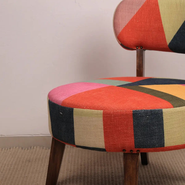 English Elm Rainbow Loom Round Accent Chair Cotton Chenille Bohemian Striped Mango Wood Legs B346P521534