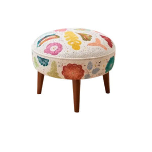 English Elm Suzani Embroidered Cotton Accent Stool Handcrafted Bohemian Seat with Mango Wood Legs B346P521536