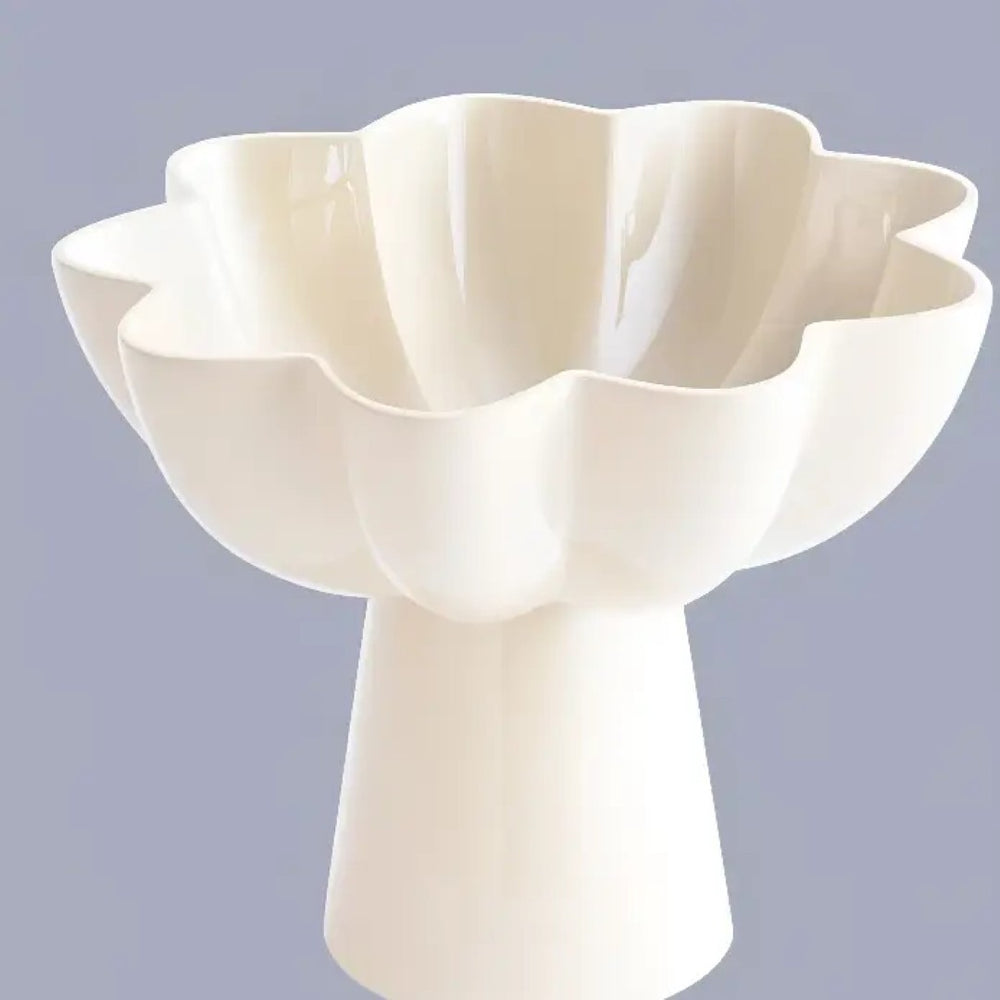 English Elm White Aluminum Pedestal Bowl with Sculptural Floral Rim for Modern Home Decor B346P521542