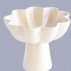 English Elm White Aluminum Pedestal Bowl with Sculptural Floral Rim for Modern Home Decor B346P521542