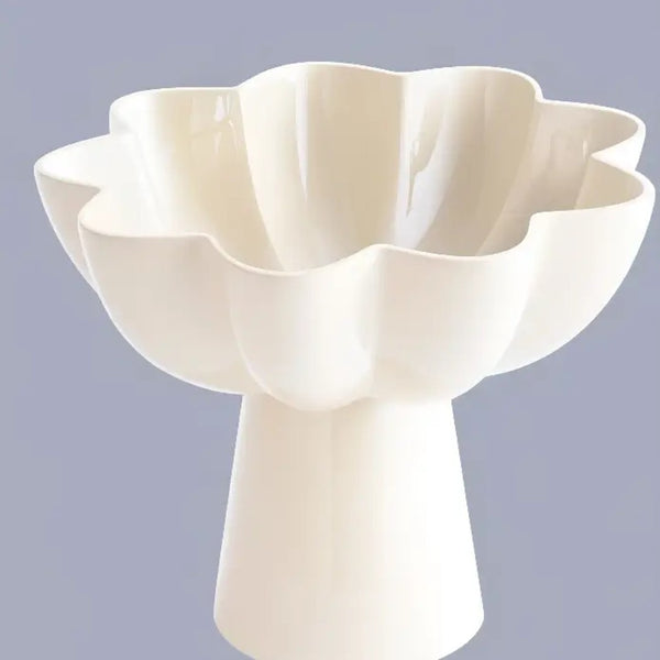 English Elm White Aluminum Pedestal Bowl with Sculptural Floral Rim for Modern Home Decor B346P521542