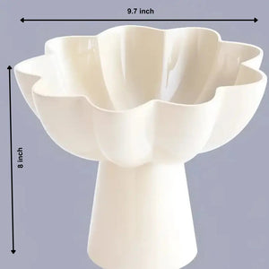 English Elm White Aluminum Pedestal Bowl with Sculptural Floral Rim for Modern Home Decor B346P521542