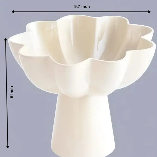 English Elm White Aluminum Pedestal Bowl with Sculptural Floral Rim for Modern Home Decor B346P521542